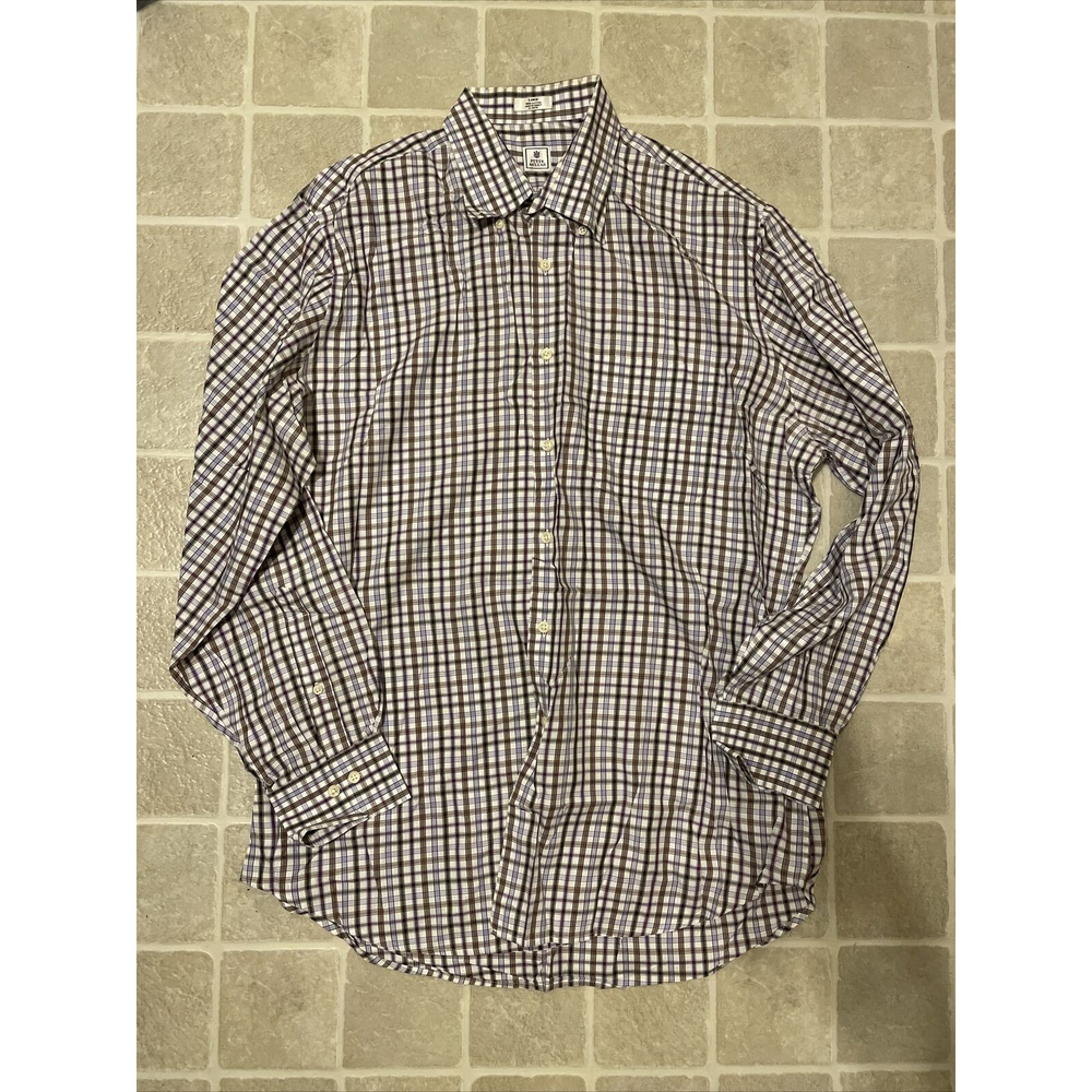Peter Millar Mens Size Large Button Down Casual Dress Shirt Multi Color Check